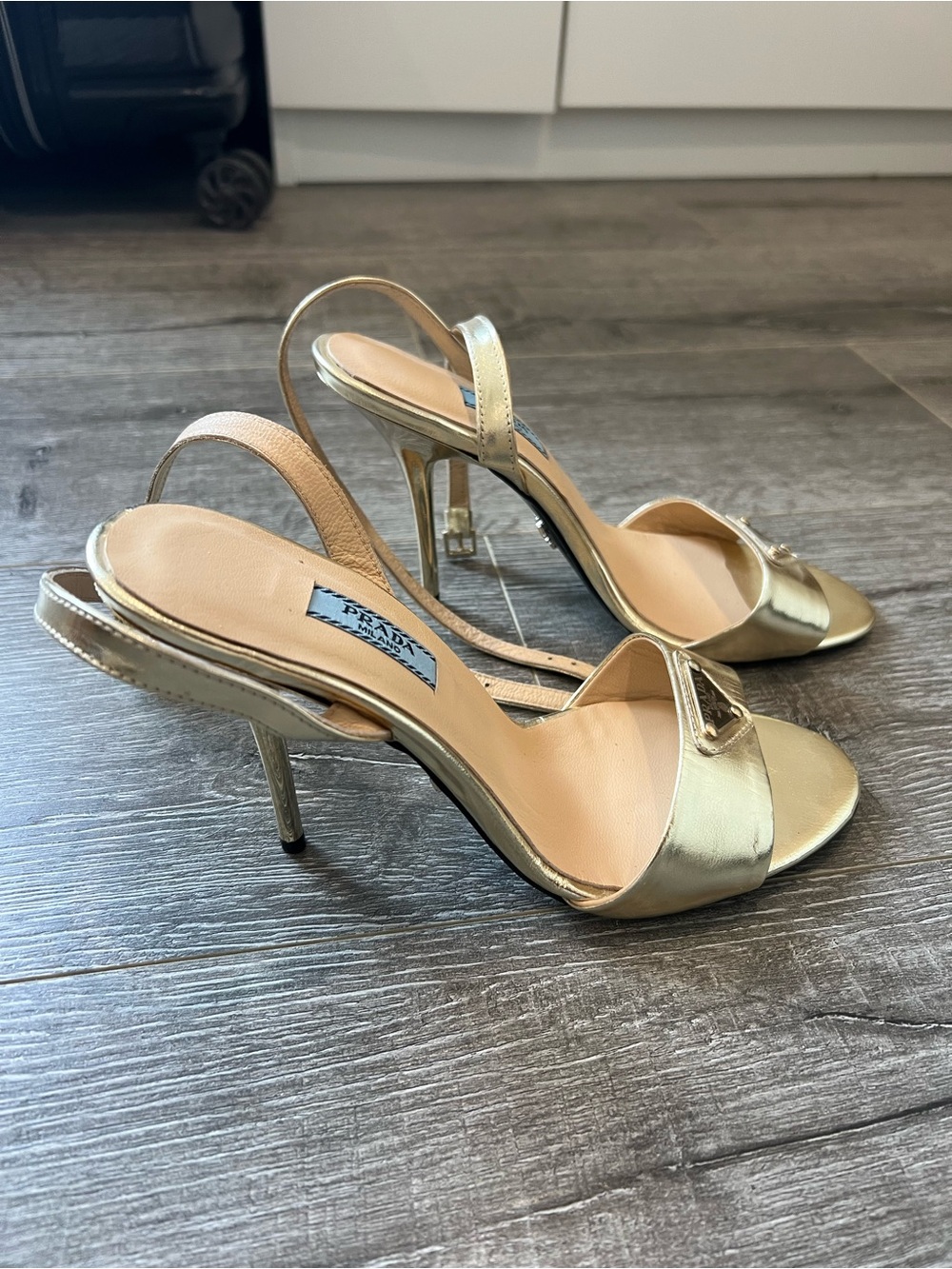 Prada Metallic Gold Leather Slingback Sandals - Picture 3 of 3